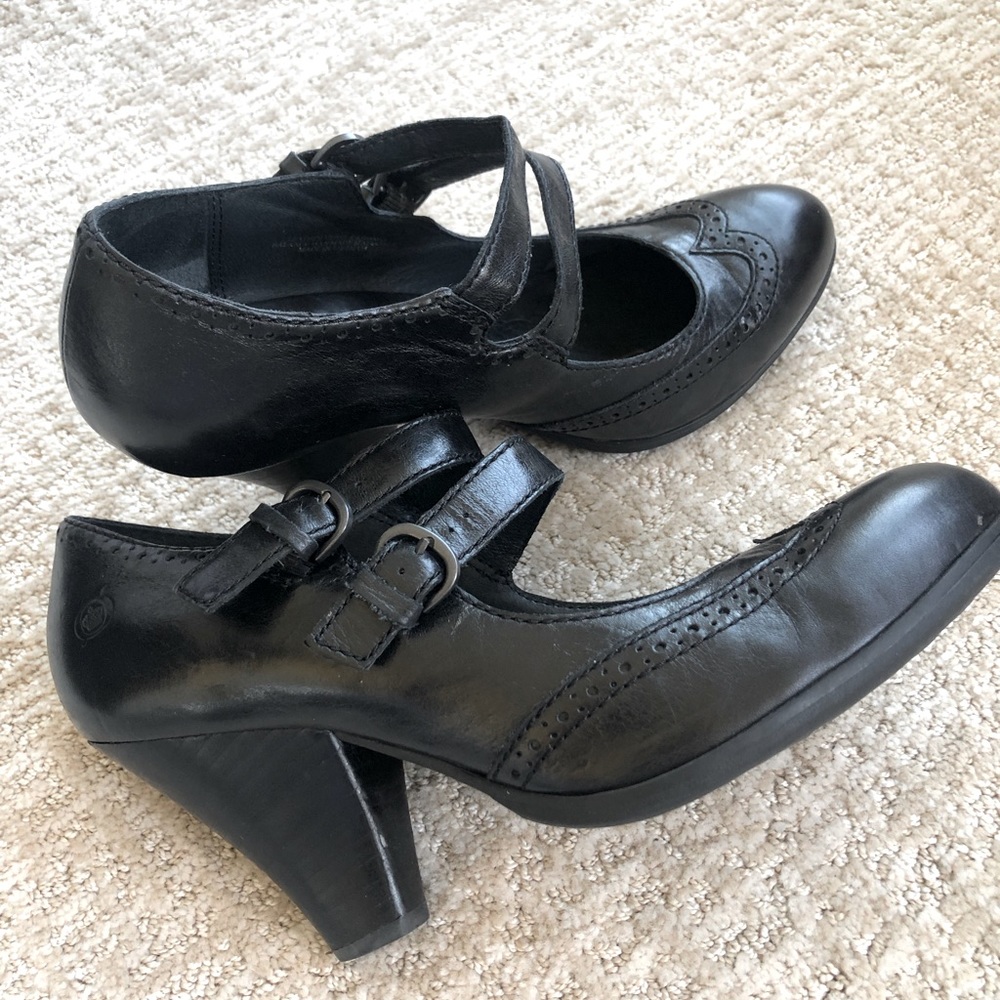 Black leather Born Mary Jane pumps